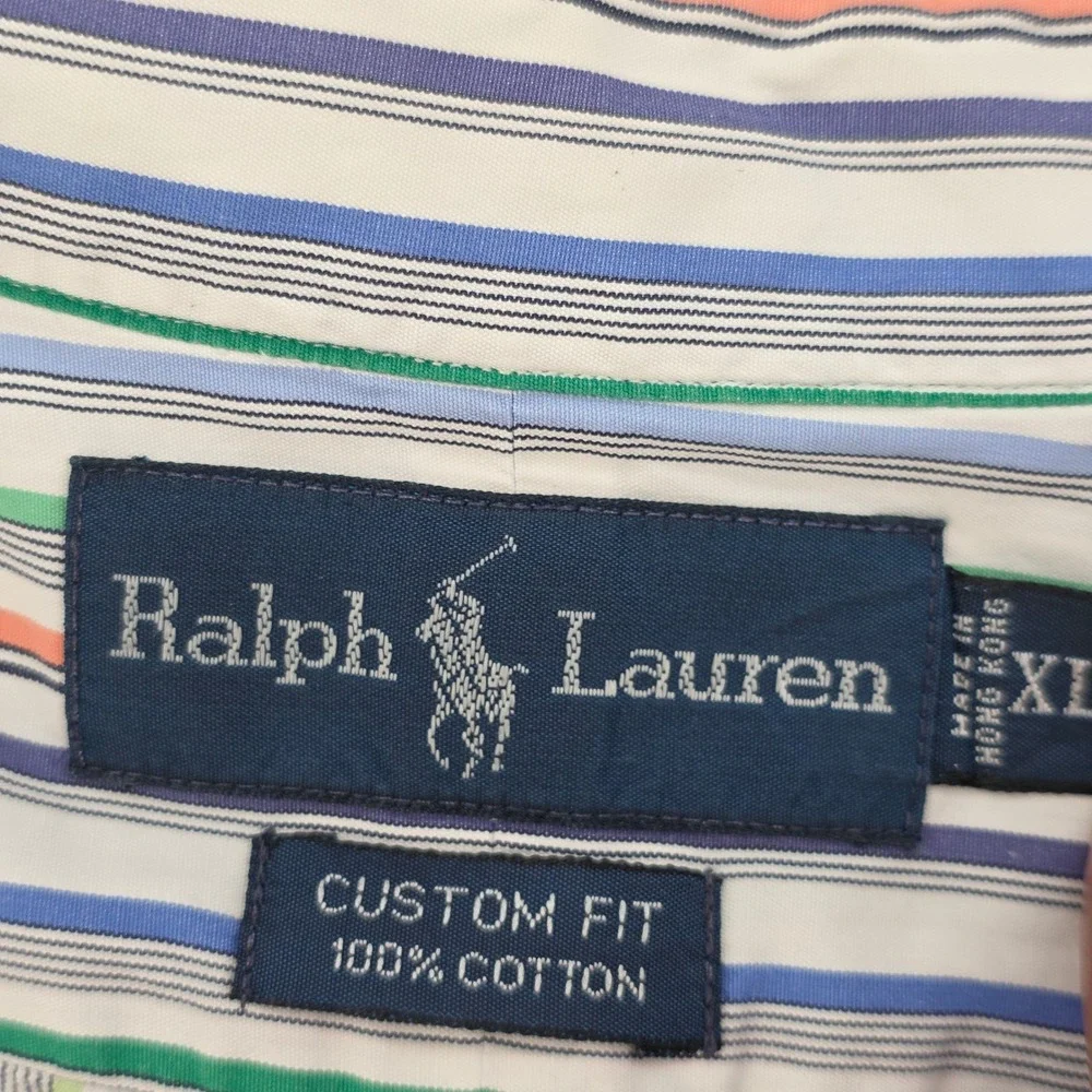 Polo Ralph Lauren Mens XL Button Down Shirt Multi Color Striped Custom Fit Pony‎